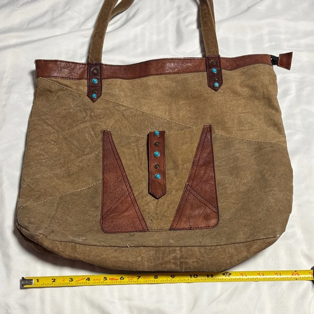 Mona B Brown and Tan Tote Bag - Picture 3 of 5